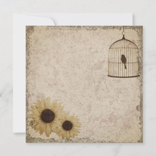 ヴィンテージ鳥かごひまわり素朴花結婚招待 招待状 (裏面)