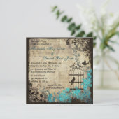 ヴィンテージ鳥かごウェディング招待状 青 招待状 (スタンド正面)