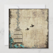 ヴィンテージ鳥かごウェディング招待状 青 招待状 (裏面)