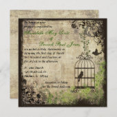 ヴィンテージ鳥かご結婚式招待状 招待状 (正面/裏面)