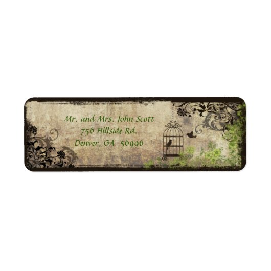 ヴィンテージ鳥かご結婚式返信住所ラベル ラベル (正面)