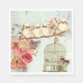 ヴィンテージ鳥かご花枝に鳥紙 スタンダードランチョンナプキン (正面)