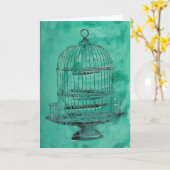 ヴィンテージ鳥かご誕生日 カード (黄色い花)