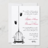 ヴィンテージ鳥かご赤アクセントdamask結婚式 招待状 (正面)