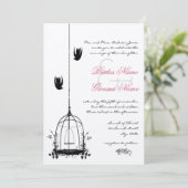 ヴィンテージ鳥かご赤アクセントdamask結婚式 招待状 (スタンド正面)