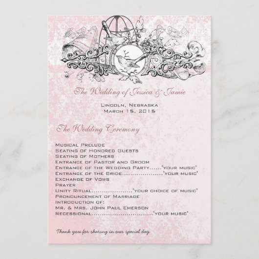 ヴィンテージ鳥かご ミュージカルスクロール 結婚式メニュー プログラム (正面)