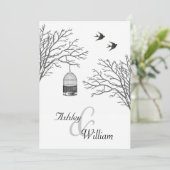 ヴィンテージ鳥かご 枝 スワロー ウェディング 招待状 (スタンド正面)