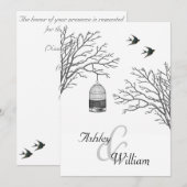 ヴィンテージ鳥かご 枝 スワロー ウェディング 招待状 (正面/裏面)