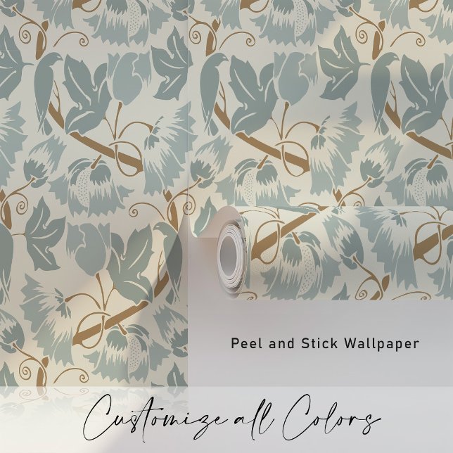 ヴィンテージ鳥とつる植物ブルートープ 壁紙 (クリエイターアップロード済み)