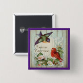 ヴィンテージ鳥のイースターボタンピン 缶バッジ (正面&裏面)