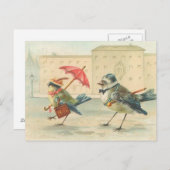 ヴィンテージ鳥のカップル ポストカード とってもかわいい (正面/裏面)