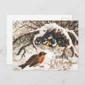 ヴィンテージ鳥のクリスマス シーズンポストカード (正面/裏面)