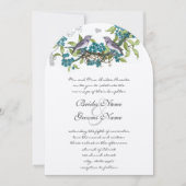 ヴィンテージ鳥のティール(緑がかった色)紫と緑の結婚式の招待 招待状 (正面)