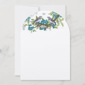 ヴィンテージ鳥のティール(緑がかった色)紫と緑の結婚式の招待 招待状 (裏面)