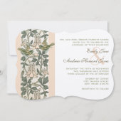 ヴィンテージ鳥のブッシュピンクハニースククル花の結婚式 招待状 (正面)