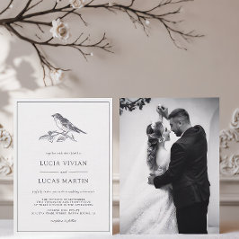 ヴィンテージ鳥のモノクロ写真の結婚式 招待状