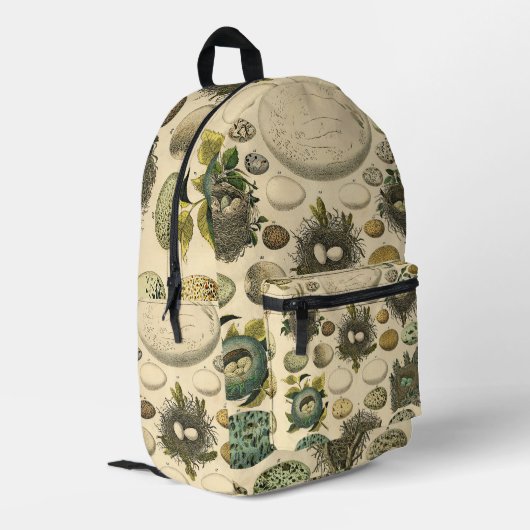 ヴィンテージ鳥の卵ネストアー絵画トの卵 プリントバックパック (裏面左端)