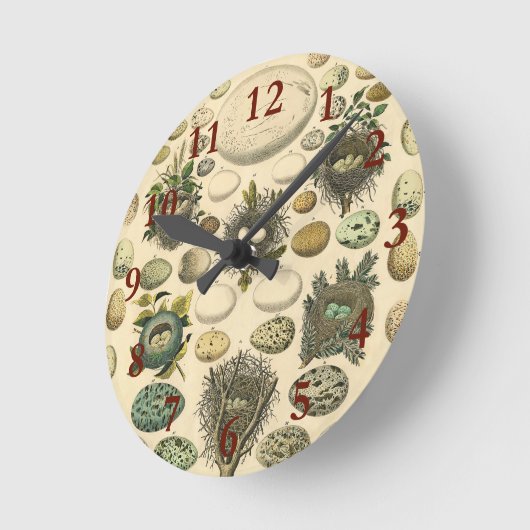 ヴィンテージ鳥の卵ネストアー絵画トの卵 ラウンド壁時計 (傾斜)