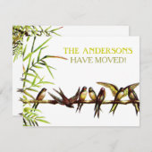 ヴィンテージ鳥の新しいアドレス+引っ越し祝いパーティーパーティー 招待状 (正面/裏面)