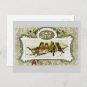 ヴィンテージ鳥の新年のはがき シーズンポストカード (正面/裏面)