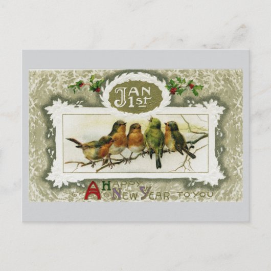 ヴィンテージ鳥の新年のはがき シーズンポストカード (正面)