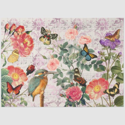 ヴィンテージ鳥の花蝶の音楽デコpage 2 薄葉紙 (正面)