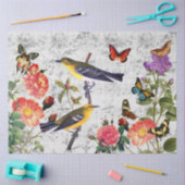 ヴィンテージ鳥の花蝶の音楽、デコページ 薄葉紙 (クラフト)