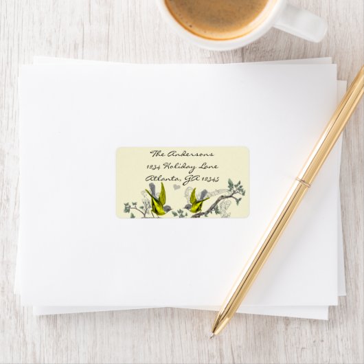 ヴィンテージ鳥の黄色とグレーのラベル感じRSVP ラベル (インサイチュ)