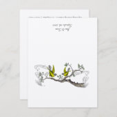 ヴィンテージ鳥の黄色とグレーテーブルの座席表 招待状 (正面/裏面)