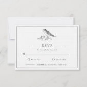 ヴィンテージ鳥の黒と白の結婚式RSVP 招待状 (正面)
