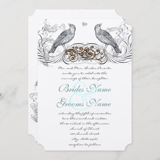 ヴィンテージ鳥を選択アクセント結婚式招待状 招待状 (正面/裏面)