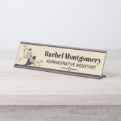 ヴィンテージ鳥イラストレーション|パーソナライズされた| デスクネームプレート (正面)