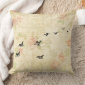 ヴィンテージ鳥エレガントフローラスクリプト紙スタイル クッション (ブランケット)