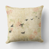 ヴィンテージ鳥エレガントフローラスクリプト紙スタイル クッション (裏面)