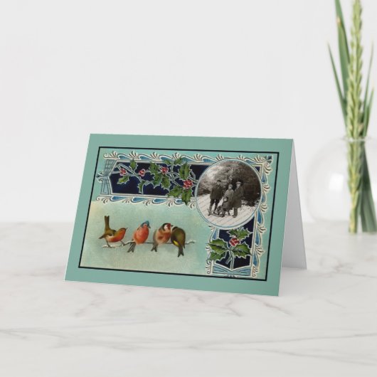 ヴィンテージ鳥クリスマスカード シーズンカード (正面)
