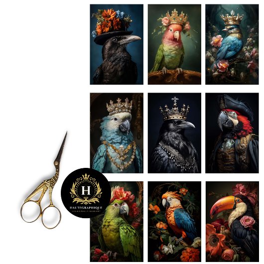 ヴィンテージ鳥ゴシックレーヴンキングクラウンデクページ 薄葉紙