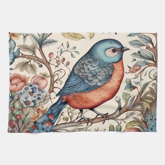 ヴィンテージ鳥スカンジナビア織物デザイン キッチンタオル (横)