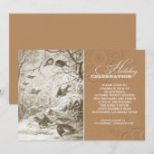 ヴィンテージ鳥スケッチホリデーお祝い招待状 招待状 (正面/裏面)