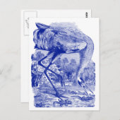 ヴィンテージ鳥スケッチ |青 | Whooping Crane ポストカード (正面/裏面)