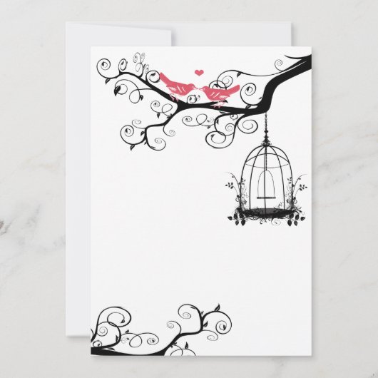 ヴィンテージ鳥ハニーサックルピンクの結婚式の招待 招待状 (裏面)