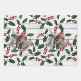 ヴィンテージ鳥フローラクリスマス ラッピングペーパーシート