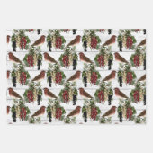 ヴィンテージ鳥フローラクリスマス ラッピングペーパーシート (正面3)