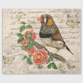 ヴィンテージ鳥フローラ蝶エフエマデクページ ラッピングペーパー (フラット)
