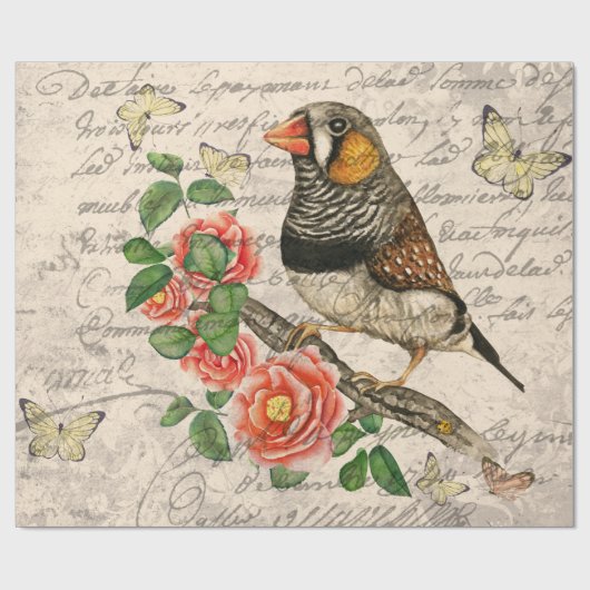ヴィンテージ鳥フローラ蝶エフエマデクページ ラッピングペーパー (フラット)