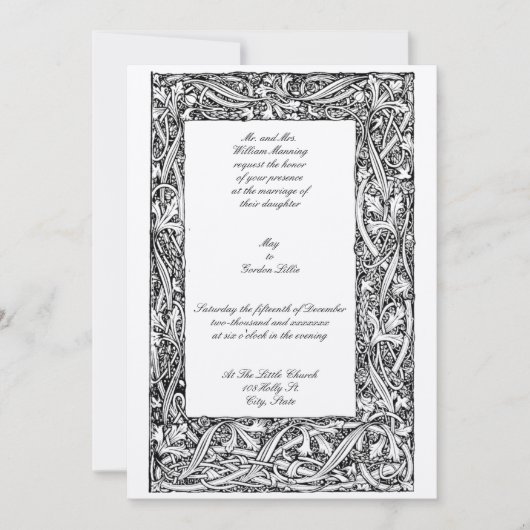 ヴィンテージ鳥フローラ&葉アールヌーボーフレーム 招待状 (正面)