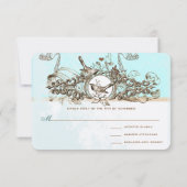 ヴィンテージ鳥ブロンズの木々ズスクロール結婚式RSVP 出欠カード (裏面)