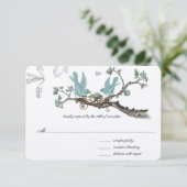 ヴィンテージ鳥ロビン卵結婚青の応答カード 出欠カード (スタンド正面)