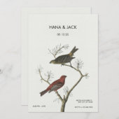 ヴィンテージ鳥日本のスタイル結婚ズ 招待状 (正面/裏面)