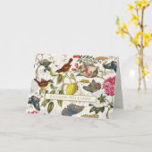 ヴィンテージ鳥植物性折り畳みグリーティングカード カード (黄色い花)