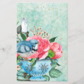 ヴィンテージ鳥水色デカップスクラップブック紙 (正面)